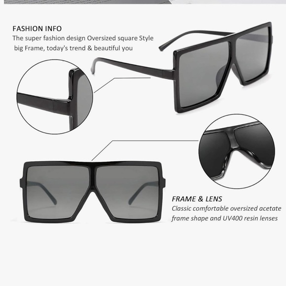 Square oversized Sunglasses black on black frames/ lenses, comes with case - Picture 4 of 5